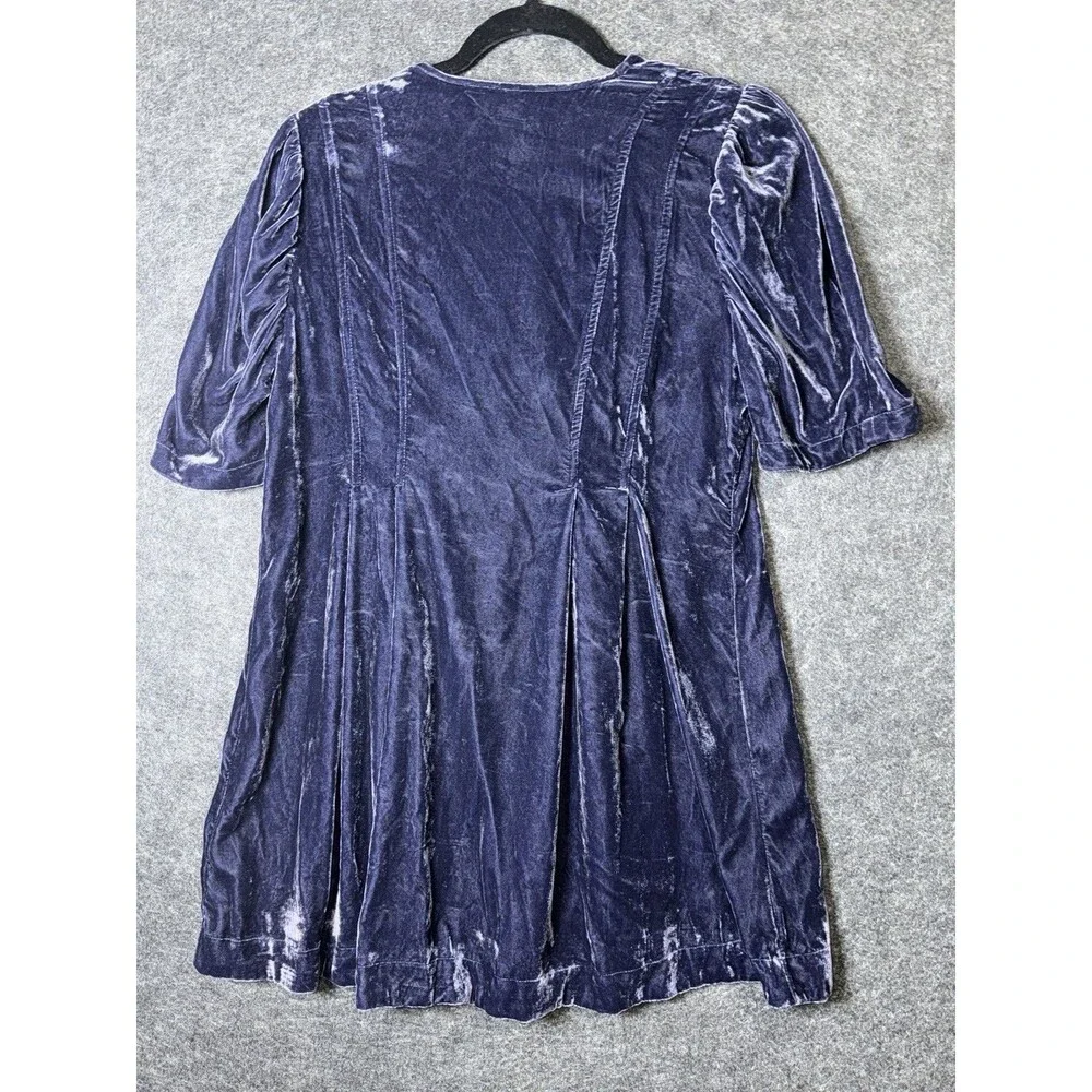 Free People Purple Velvet Mini Dress Top Lace Up V-Neck Puff Sleeve Size M